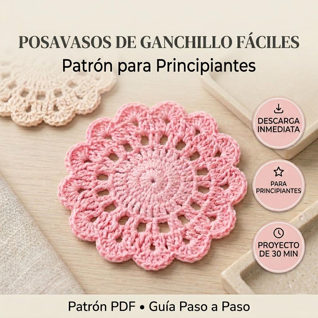 Patrón Posavasos Flor Crochet - Muy Fácil para Principiantes - PDF en Español