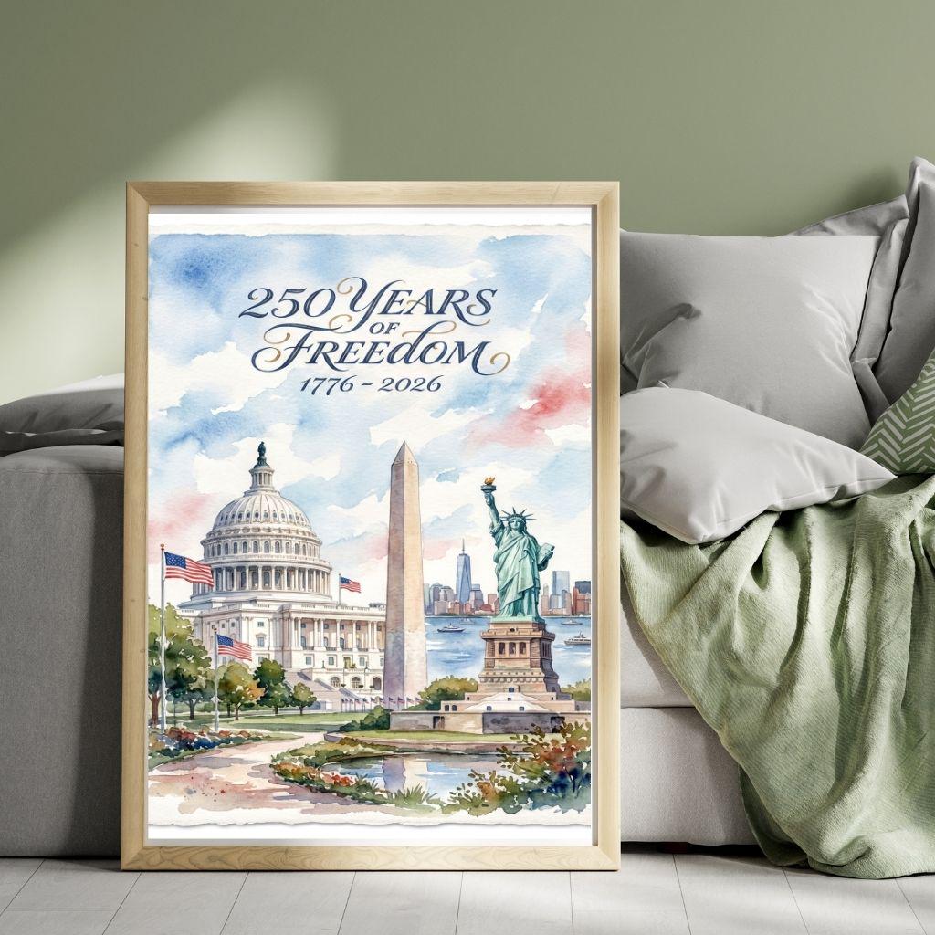 USA 250th Anniversary Print, Statue of Liberty Watercolor Art (Digital Download)