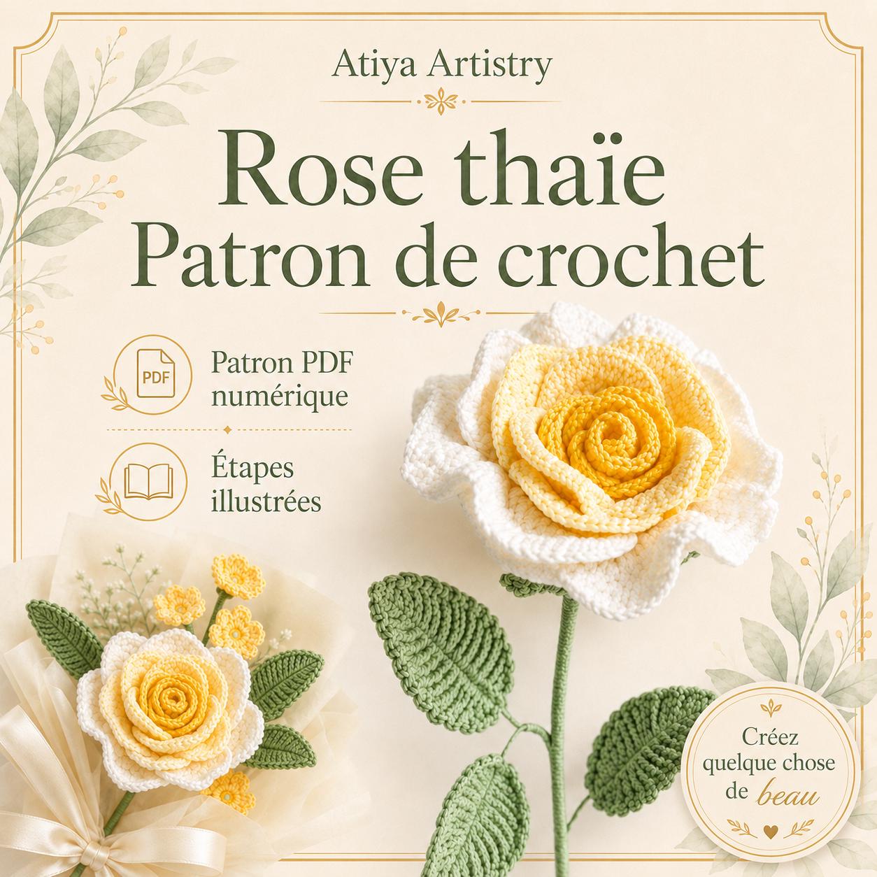 Rose Thaïe Crochet Patron PDF, Tutoriel Bouquet Réaliste, Cadeau Fait Main
