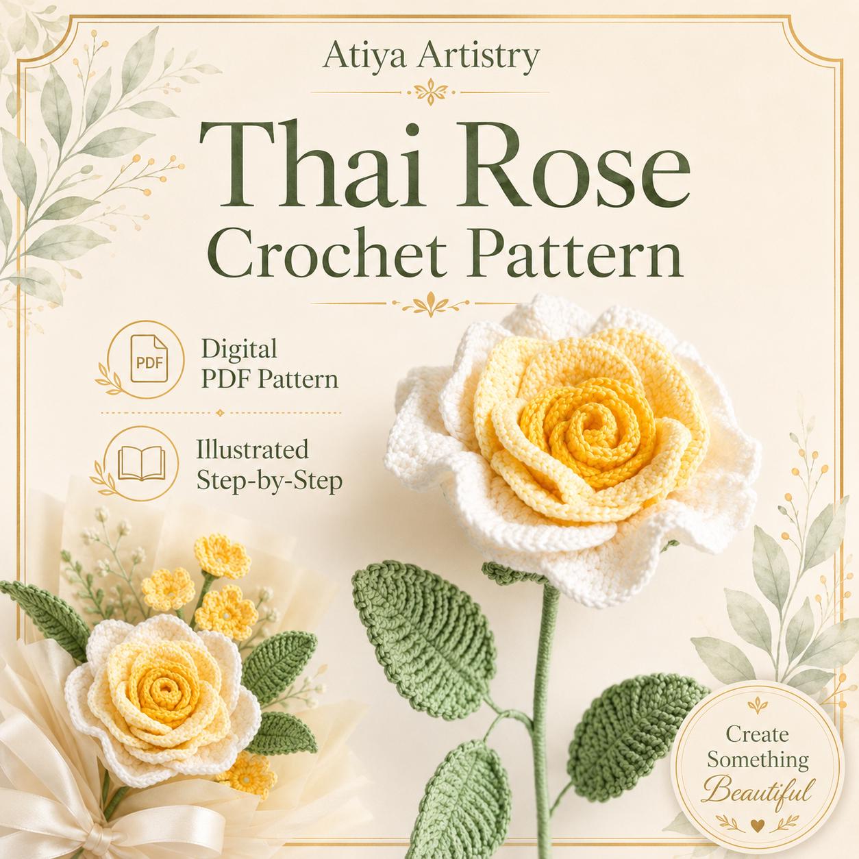 Rose Crochet Pattern, Beginner DIY Flower Bouquet (Digital PDF)